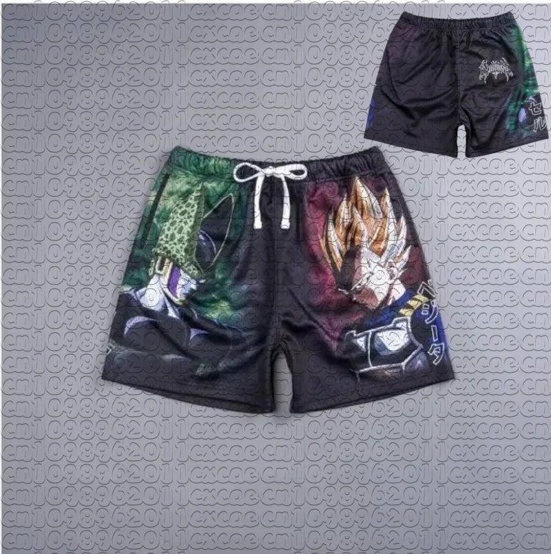 2026 Summer Dragon Ball Goku Manga Print Shorts, Breathable Quick Dry, Retro American Style Loose Sports Shorts for Men Women