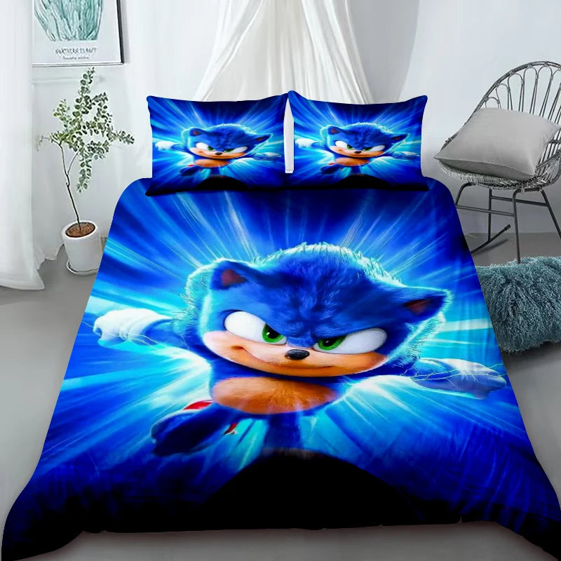 Cool Sonic Duvet Cover Set Bedding Set, Duvet Cover for the Bedroom, Home Decor Birthday Gifts for Kids and Teens King Queen