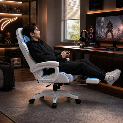 AOLIVIYA Gaming-Bürostuhl mit Liegefunktion, drehbar, höhenverstellbar, mit Rückenlehne und Fußstütze, für Zuhause, Computer, Internetcafé und E-Sports