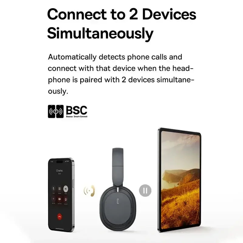Baseus kabellose Bluetooth 5.3 Over-Ear-Kopfhörer – HiFi-40mm-Treiber, faltbares Headset mit 70H Wiedergabezeit und Spatial Audio
