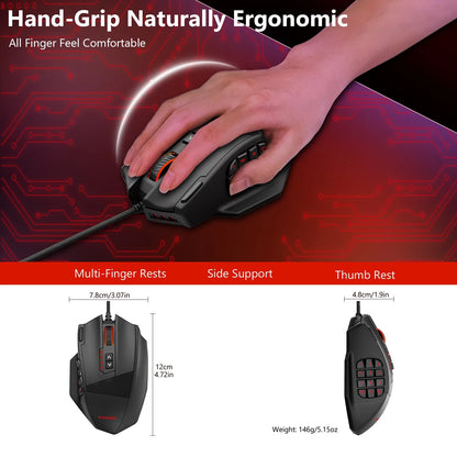 E-YOOSO X-39 programmierbare Gaming-Maus, kabelgebundene RGB-Maus mit 18 Tasten, 8 herausnehmbaren Gewichten, 5 DPI-Stufen, ergonomischem Griff für Computer