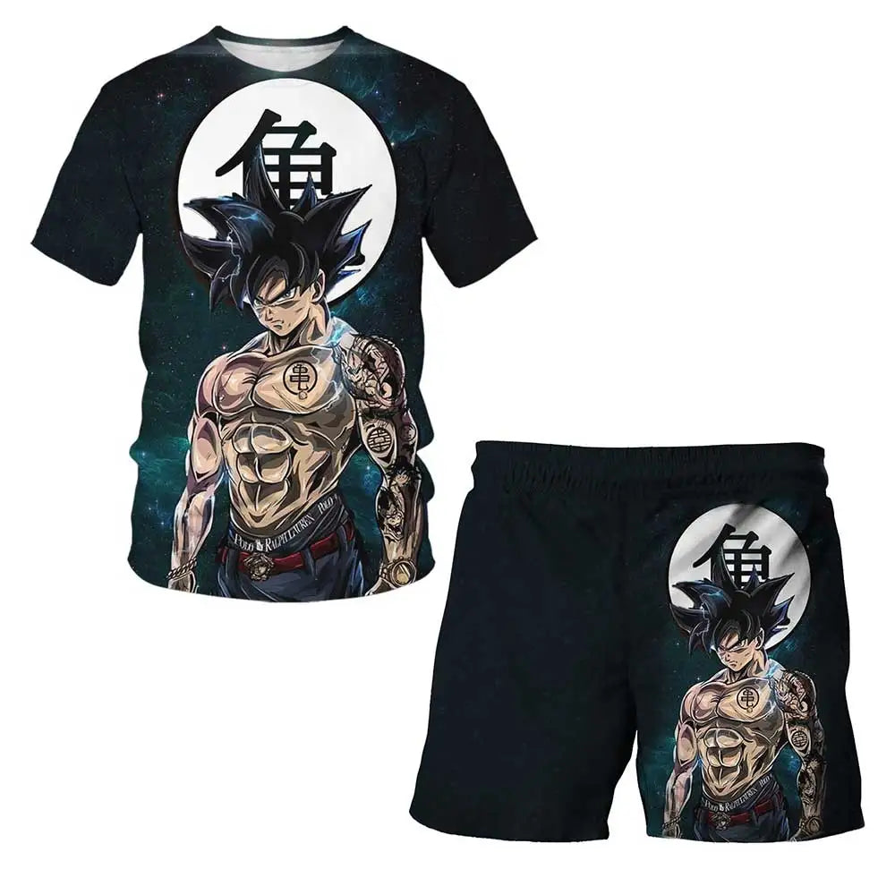 Japanese cartoon Dragon Ball Z T-shirt children's top T-shirt shorts two-piece set for summer boys T-shirt+shorts beach pants