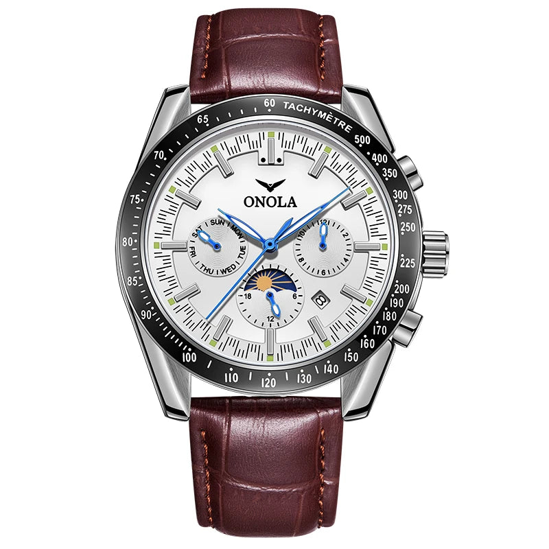 Montre mécanique pour homme ONOLA – Montre automatique de luxe au style décontracté, avec bracelet en cuir et cadran ajouré