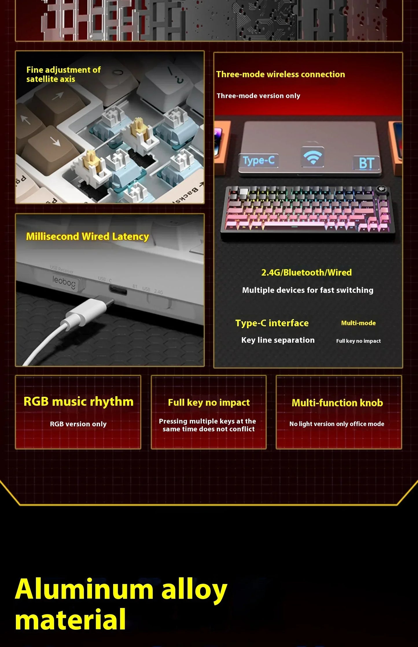 LEOBOG Hi75C Mechanische Tastatur 3Mode/Kabelgebundenes Kit Hot-Swap mit Drehknopf RGB Aluminiumlegierung Gasket Hi75C Tastatur-Kit PC Custom Geschenk