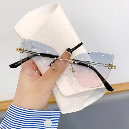 KLASSNUM Vintage solbriller uden stel til kvinder og mænd, Cat Eye-model med gradientglas, UV400-beskyttelse, solbriller til fest og jul