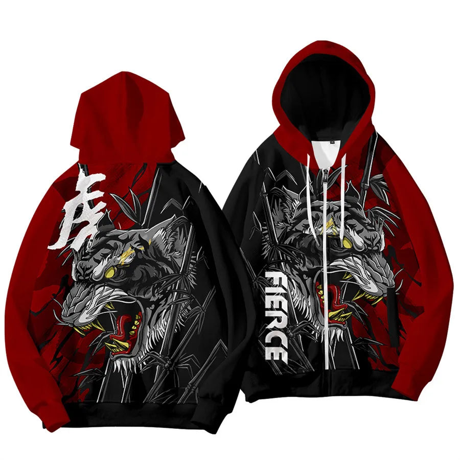Sudaderas con capucha para hombre y niños, ropa de Año Nuevo chino con estampado 3D de dragón, moda streetwear cool, top con capucha