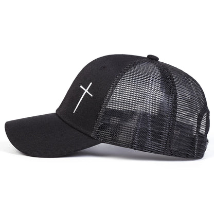 Unisex Cross Embroidery Baseball Net Caps Adjustable Casual Hats Spring and Summer Outdoor Sunscreen Hat