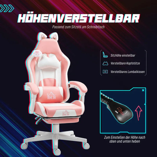 Ergonomic Gaming Chair with Lumbar Support, Footrest, Adjustable Height, Swivel Office Desk Chair with Headrest & Breathable Fabric