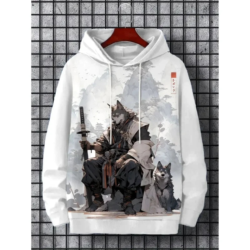 3D Printed Waves Noodles Hoodie For Men Cool Wolf Pattern Long Sleeve Tops Casual Sweatshirt Harajuku Pullover Loose Hoodies