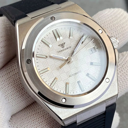 Relógio Mecânico Masculino Tandorio New Black Luxury Business Engineer Style com Vidro de Safira, 100m à Prova de Água, NH35A Automático