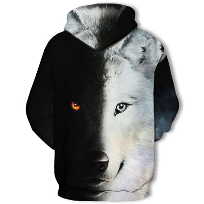 Neuer modischer Hoodie mit 3D-Tierprint für Herren und Damen, personalisiertes Design, Sweatshirt mit Schnee- und Doppelwolf-Motiv, Harajuku Oversized Hoodie