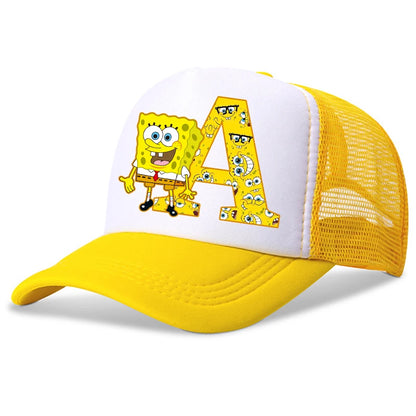 Spongebob-baseballkasketter til børn – kawaii-tegneserie med bogstaver – afslappet solhat til børn – justerbar kasket med skygge – fødselsdagsgaver