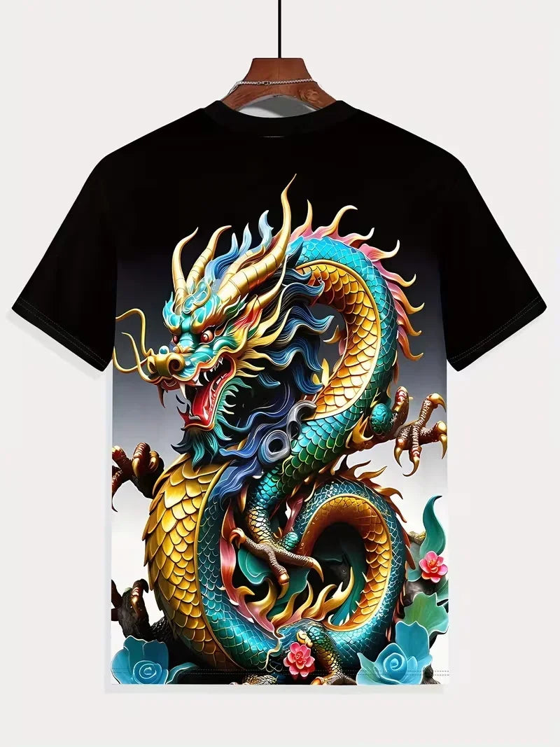 Camiseta de hombre con diseño «Cool Dragon», estampado 3D de alta definición, camiseta de moda, cuello redondo, estilo informal, de secado rápido, ropa de hombre oversize