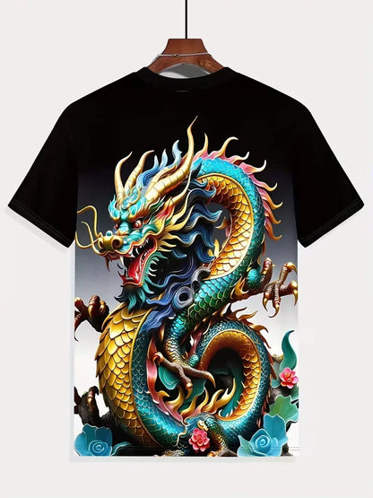 Camiseta de hombre con diseño «Cool Dragon», estampado 3D de alta definición, camiseta de moda, cuello redondo, estilo informal, de secado rápido, ropa de hombre oversize