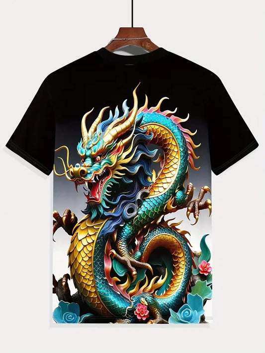 Cool Dragon Graphic Men's T-Shirt 3D High-Definition Print Hot Tee Round Neck Fashion Casual Quick-Drying Oversize Men Clothing