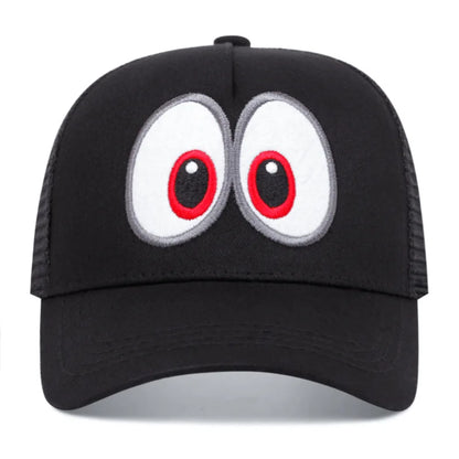 Cappellino da cosplay del gioco anime Super Luigi Brothers, divertente, con occhi grandi ricamati, cappellino da baseball regolabile con visiera a becco d'anatra, cappellino da sole