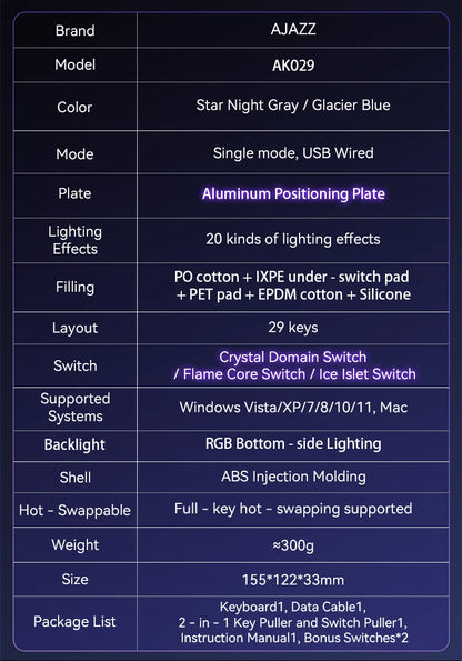 AJAZZ AK029 Wired One-Handed Gaming Keyboard with HE Magnetic Switch, 8000Hz RGB Mini Mechanical Keyboard, 29 Keys for PC Gaming