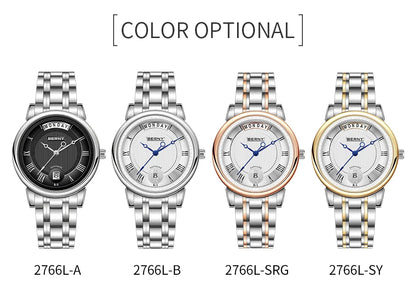 BERNY Women Watch Ladies Quartz Roman Numerals Day Top Calendar Watches Sapphire Glass Solid Steel Strap Women Wristwatch
