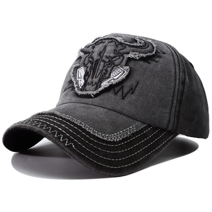 Hip Hop Vintage vasket denim baseballkasket til mænd med broderet tyrehoved, Y2K-snapback, dad hats til kvinder og mænd