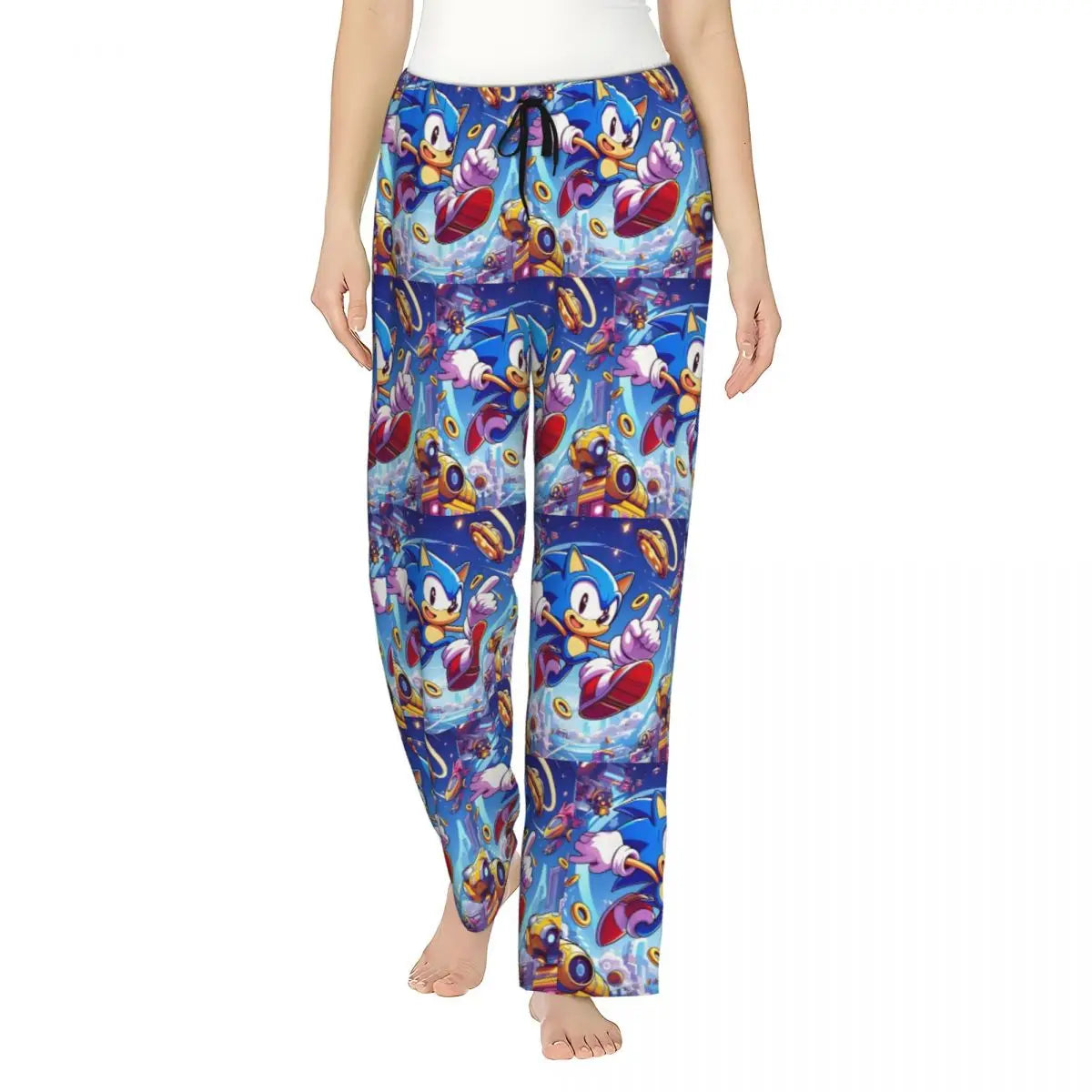 Custom Printed Womens Soniced Pajama Pants Hedgehog Game Sleepwear Sleep Lounge Bottoms with Pockets