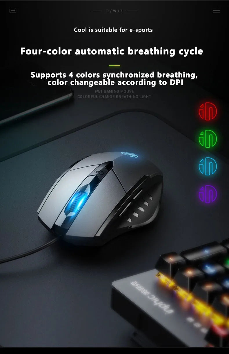 Inphic W1 Wired Gaming Mouse USB Esports Mouse with Adjustable DPI, Programmable Macro Buttons, Silent Click Office & Gaming Mouse