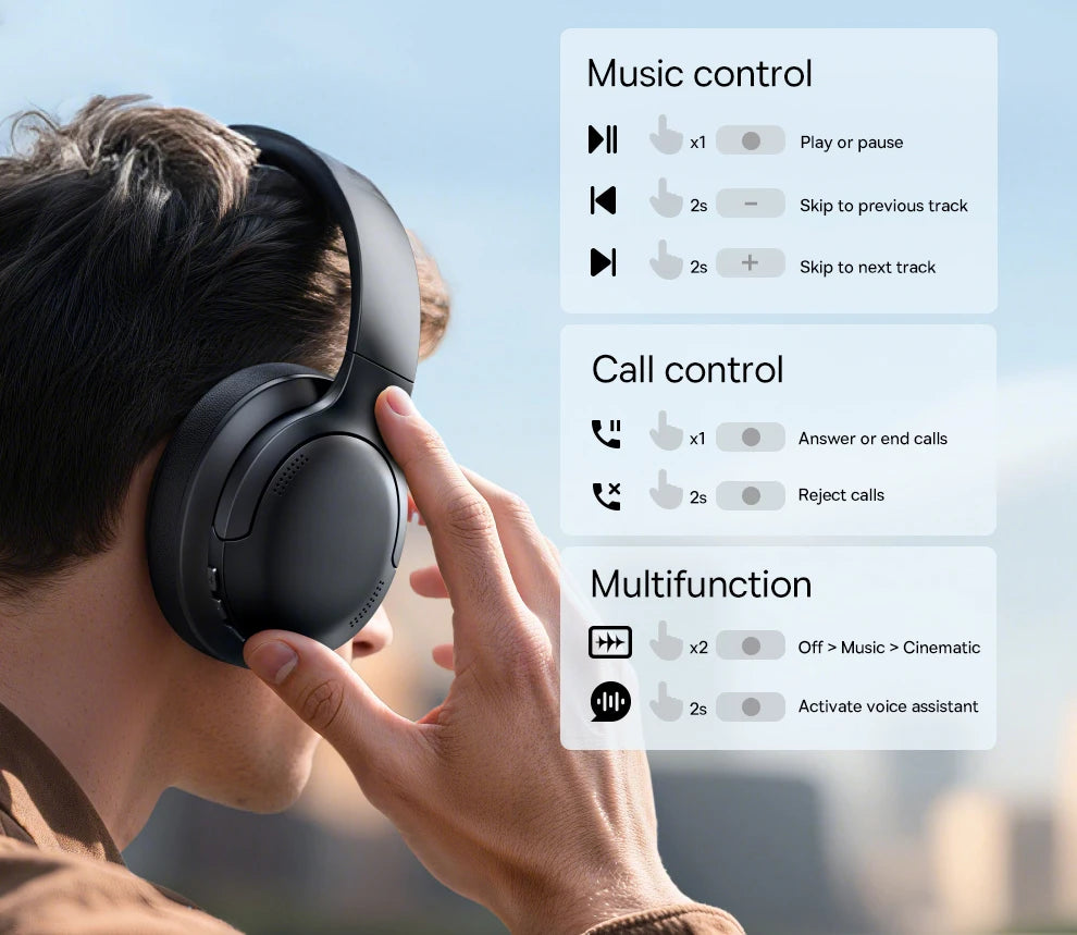 Baseus kabellose Bluetooth 5.3 Over-Ear-Kopfhörer – HiFi-40mm-Treiber, faltbares Headset mit 70H Wiedergabezeit und Spatial Audio
