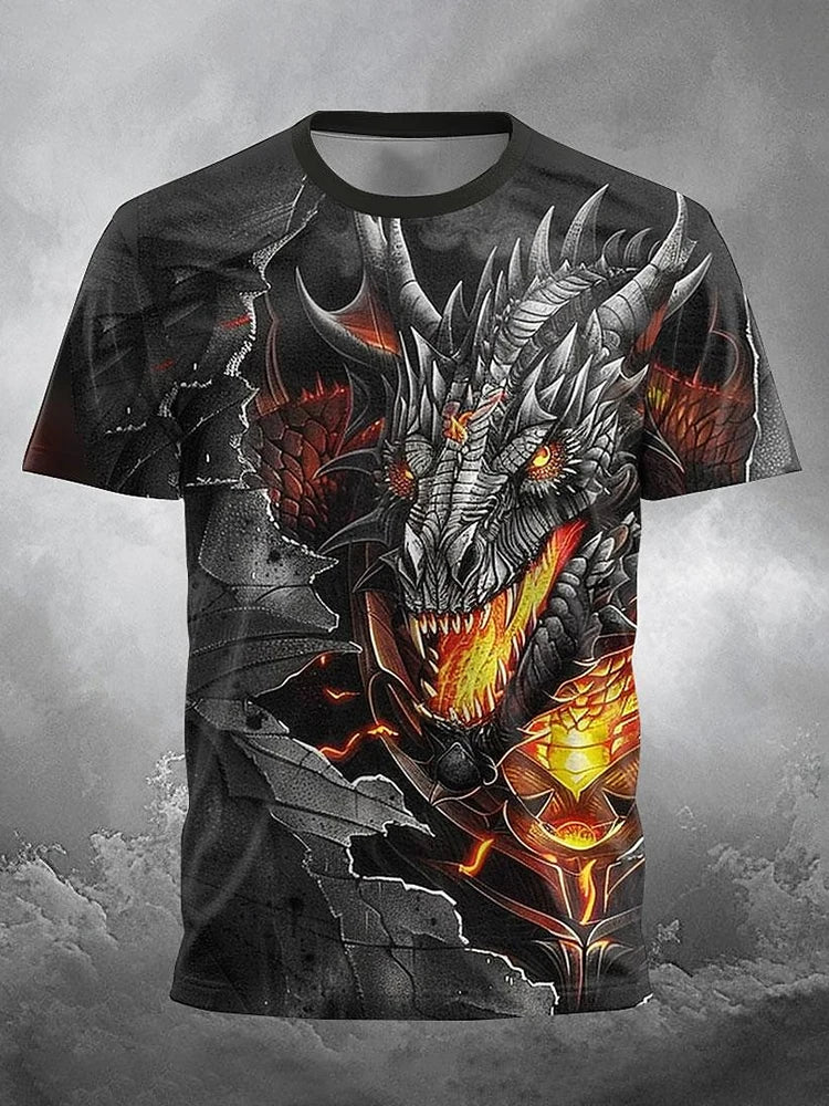 2024 Summer Street Style Fashion Men's T-shirt Urban Everyday Casual Short-sleeved Top 3D Dragon Print Men's Outdoor T-shirt