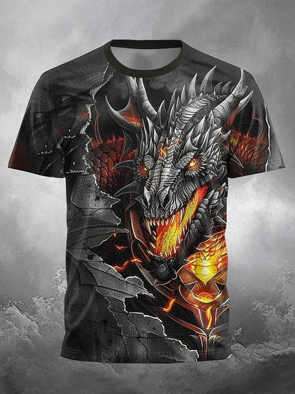 2024 Summer Street Style Fashion Men's T-shirt Urban Everyday Casual Short-sleeved Top 3D Dragon Print Men's Outdoor T-shirt
