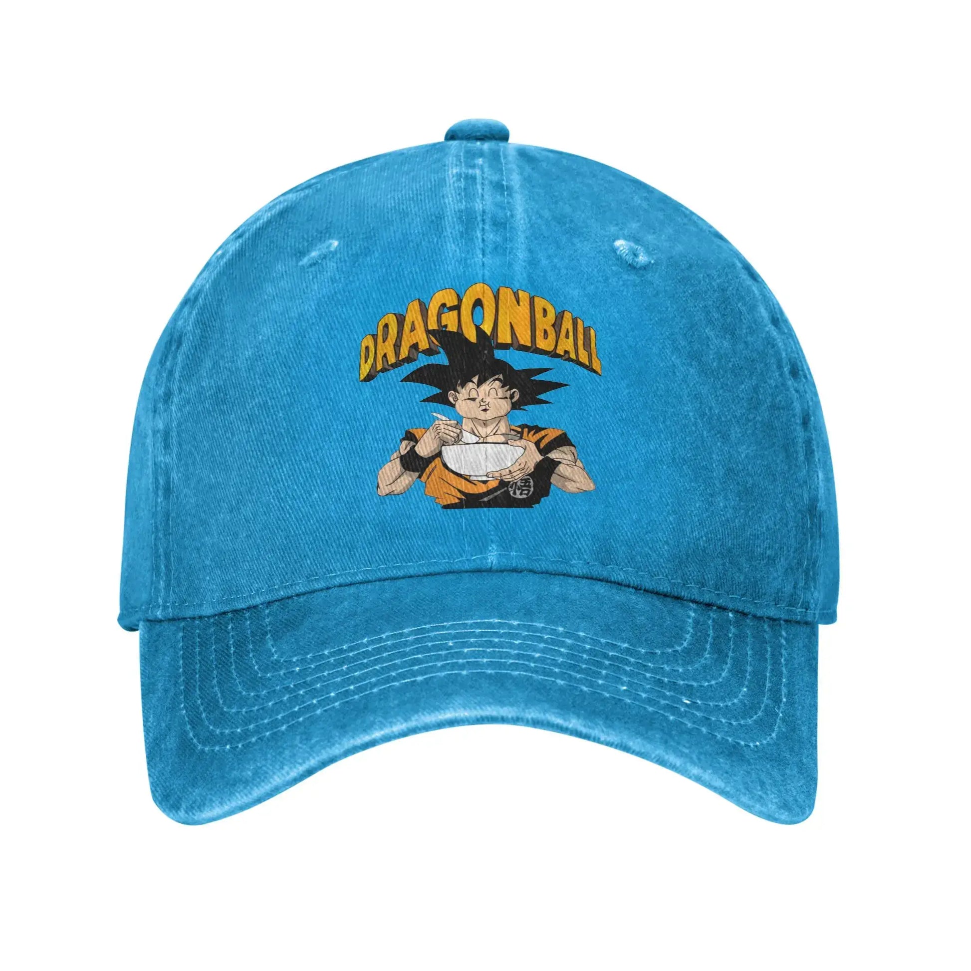 Produit gaming premium Fraquane, produits de luxe, nouvelle génération, équipement gamer: Retro DBZ dragon ball Goku Eating Ramen Baseball Caps Unisex Distressed Washed Sun Cap Outdoor Summer Adjustable Fit Hats Cap
