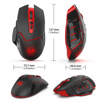 Redragon M690-1 2.4Ghz vezeték nélküli gamer egér DPI-váltással, 2 oldalsó gombbal, 2400 DPI, ergonomikus kialakítás, 8 gomb – fekete egér