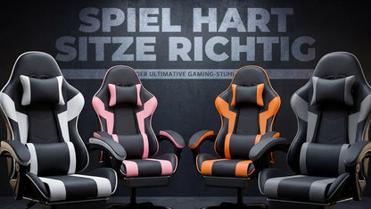 Black-Grey Ergonomic Gaming Chair, Lumbar Support, Breathable PU Leather, Adjustable Height & Backrest, 200kg for Office & PC