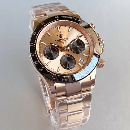 Luxuriöse VK63 Herrenuhr mit Quarzwerk, Business-Chronograph, 39mm, Stahl/Roségold, Datum, leuchtendes Zifferblatt, voll funktionsfähiger Chronograph