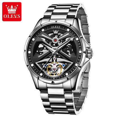 Montre pour homme OLEVS 6655, modèle squelette entièrement automatique; montre-bracelet mécanique de luxe, lumineuse et étanche.