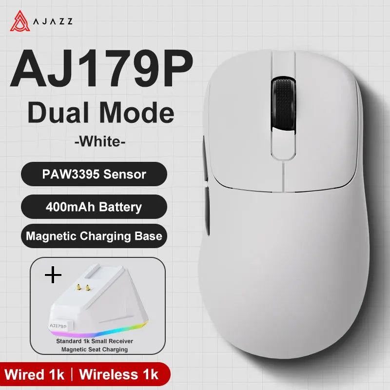 AJAZZ AJ179 PRO Wireless Gaming Mouse PAW3395, 26000 DPI Lightweight RGB Gaming Mouse with Charging Dock, Tri-Mode Ergonomic Mouse for PC & Laptop