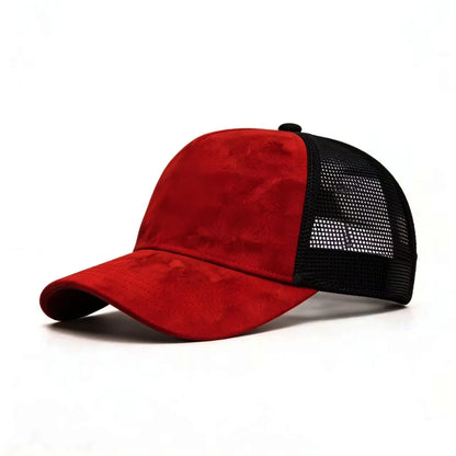 Vasaros tinklinė beisbolo kepurė moterims ir vyrams, vienspalvė suede kepurė su emblema, „snapback“ stiliaus kepurė, kasdienė, kvėpuojanti, unisex, gatvės stiliaus, hip-hopo ir „trucker“ stiliaus kepurės
