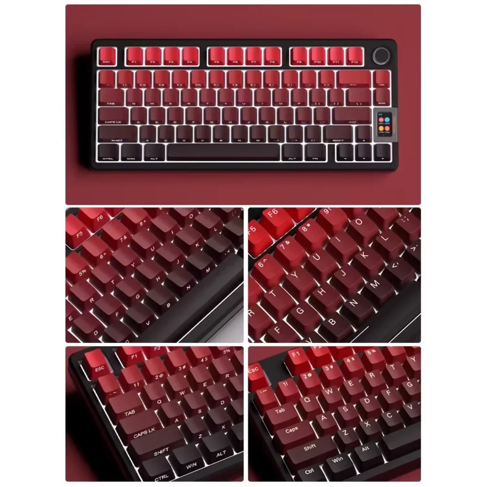 Nuevas teclas para teclado mecánico gaming 60/64/84/98/108 con interruptores MX, 135 teclas OEM PBT con grabado lateral y color degradado rojo y negro