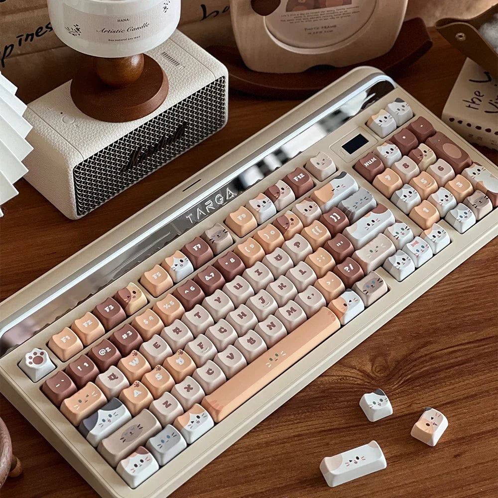 Pink Meow Keycaps Cute Cat Head MAO Cherry Profile PBT Key Cap For Gift Mechanical Keyboard KeyCap Keyboards Accessories