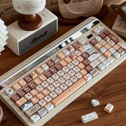 Pink Meow Keycaps Cute Cat Head MAO Cherry Profile PBT Key Cap For Gift Mechanical Keyboard KeyCap Keyboards Accessories