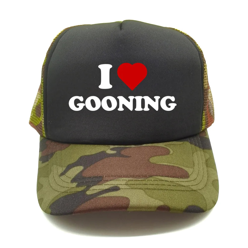 Αστεία καπέλα μπέιζμπολ «I Love Gooning» – Δροσερά καλοκαιρινά ανδρικά καπέλα από πλέγμα – Χιουμοριστικά καπέλα τύπου «Trucker» – Unisex καπέλα από πλέγμα για υπαίθριες δραστηριότητες – MZ-080