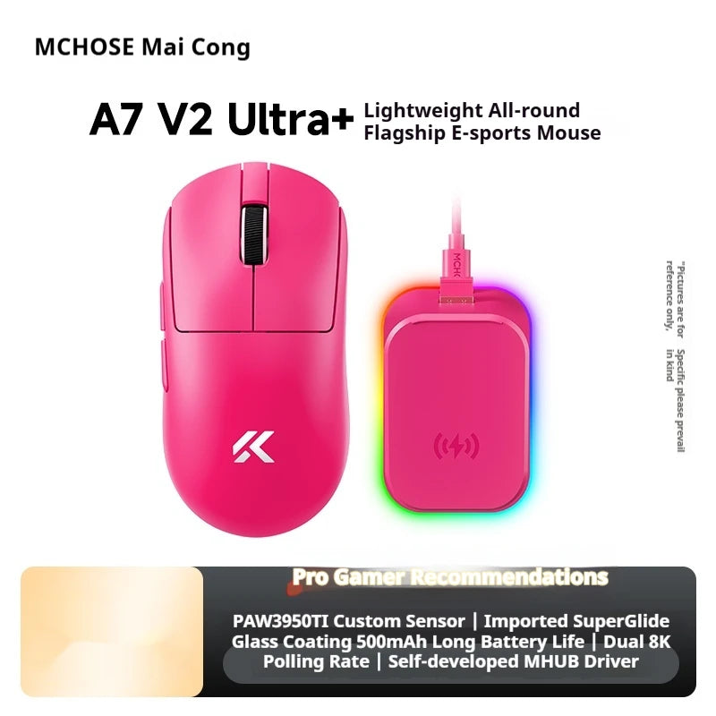 MCHOSE A7 V2 Ultra+ Wireless Gaming Mouse Tri-Mode Lightweight PAW3950 Ti Sensor 42000 DPI Esports Mouse with 500mAh Battery
