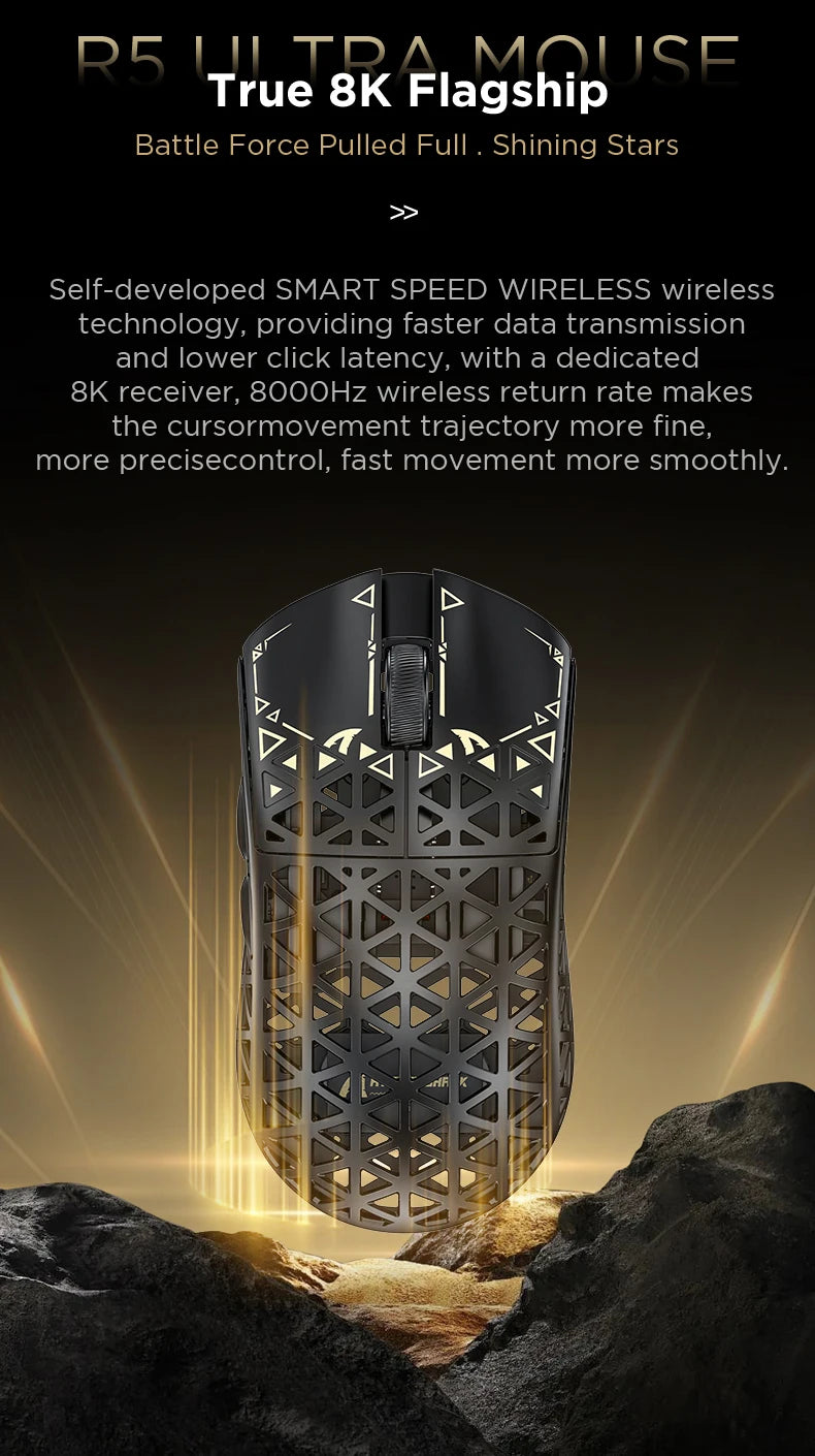 ATTACK SHARK R5 Ultra Carbon Fiber brezžična gaming miška, gaming senzor PixArt PAW3950MAX, 42000DPI, 8000Hz, MCU Nordic 52840