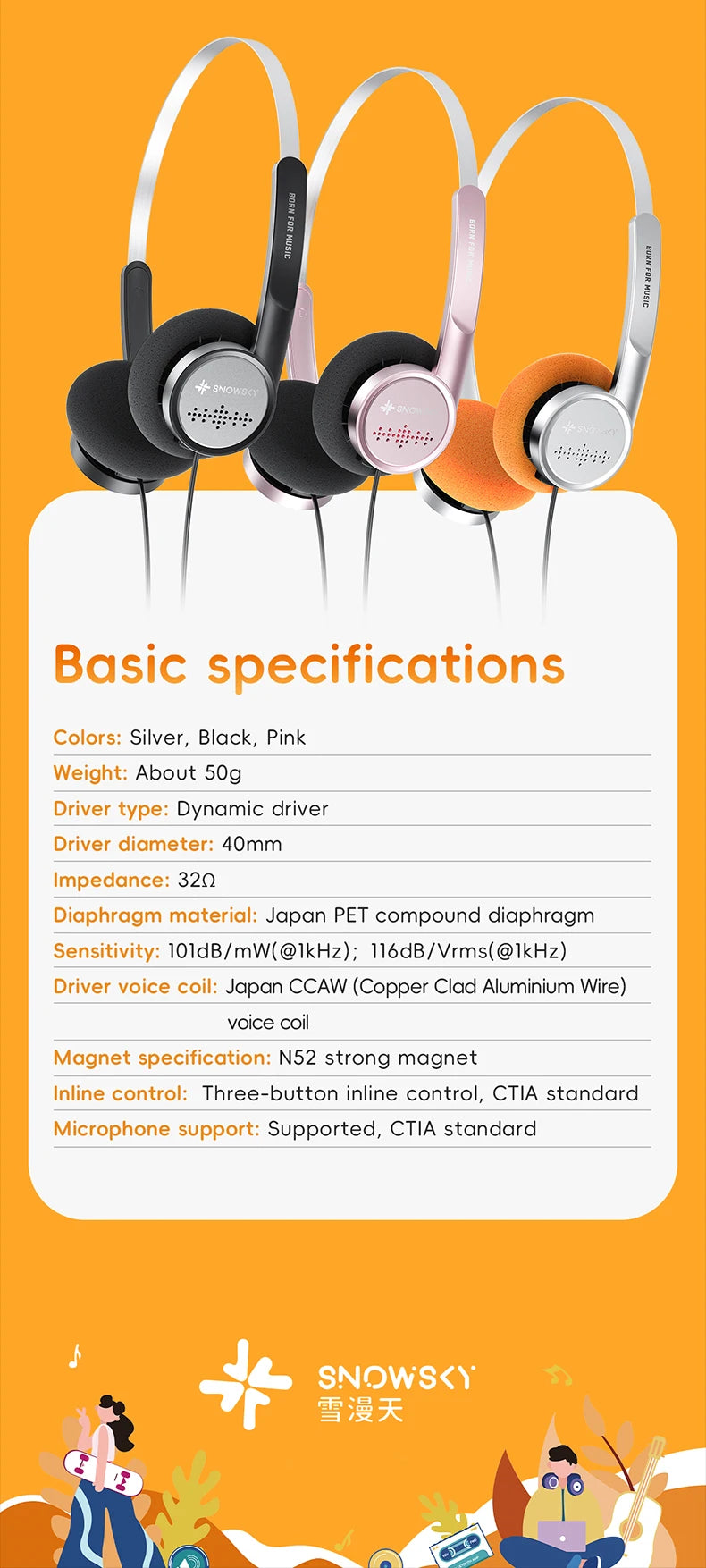 Snowsky/FiiO Wind 3.5mm ON-Ear Headphones for Recording Gaming with Microphone, 40mm Diaphragms driver, HiFi Sound