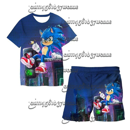 Bandai Animation Game Sonic Character Series T-shirt Set COS Universal Summer Oversized Short Sleeve Shorts New FamilyMatching