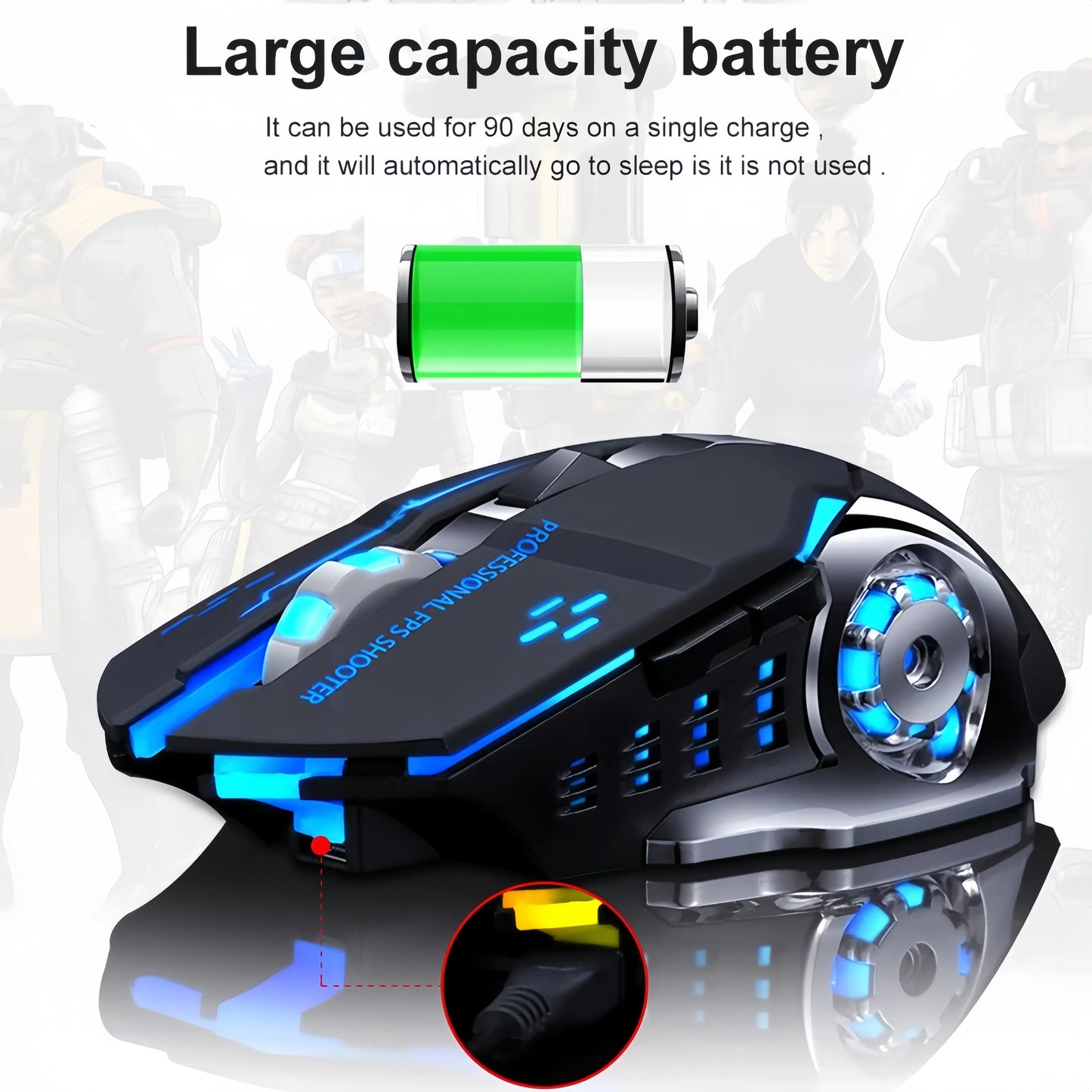 Ratón gaming inalámbrico recargable – Bluetooth/USB silencioso, retroiluminación RGB, e-sports para PC