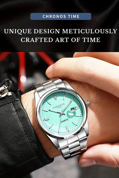 CHRONOS Luxury Men Dress Watches Waterproof Luminous Date Men's Business Quartz Wristwatches Stainless Steel Watch Male Reloj