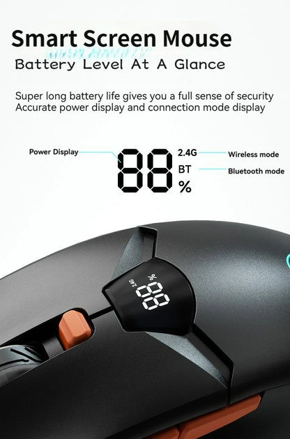 Kabellose Bluetooth-Maus, intelligentes Bildschirm-Display, Dual-Mode-Stummschalttaste, 600mAh Lithium-Akku, Office-Maus für Tablet und Notebook