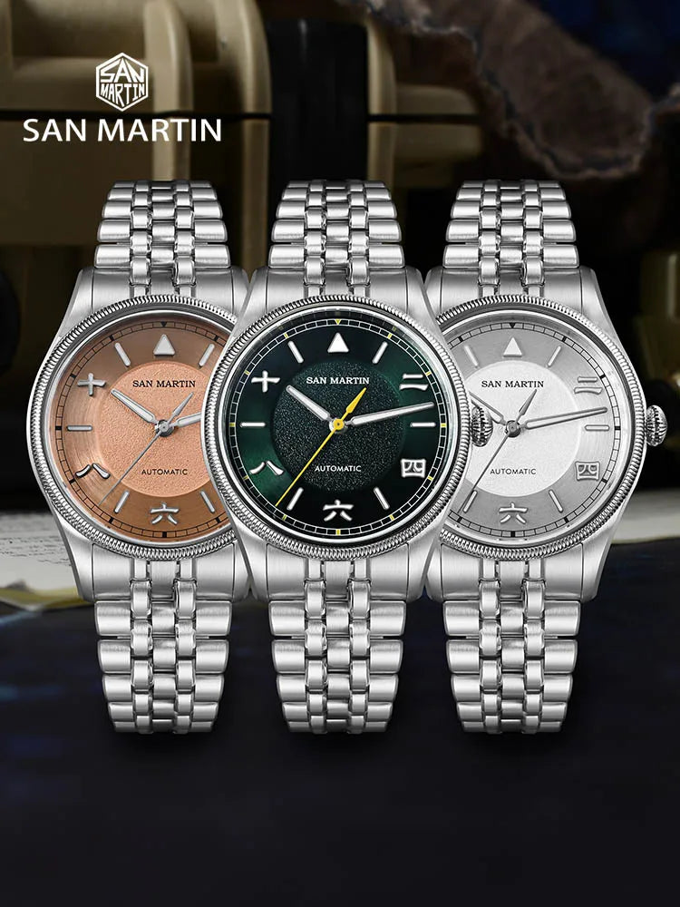 San Martin 39.5mm Men Pilot Watch YN55 Automatic Mechanical Aviation Watches Chinese Style Original Design SN0033 Field Watch