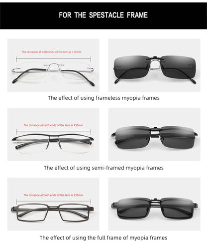 CAPONI New Sunglasses Clip For Men Square Polarized Photochromic Glasses Clip Flipped Up Protect Eyes Light Clip On Frame BS1282