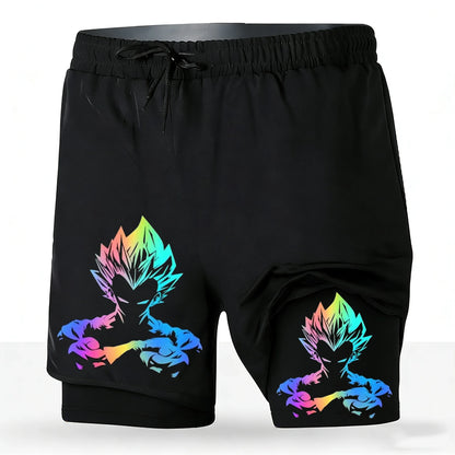 Men's Dragon Ball Anime 2-in-1 Running Shorts Majin Vegeta Print Quick Dry Athletic Workout Shorts 2026 New Unisex