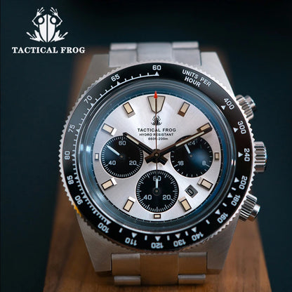 Relógio cronógrafo masculino Tactical Frog de 41mm, movimento Solar Quartz VS75, resistente à água, safira, luminosidade verde C3, relógio de pulso de quartzo